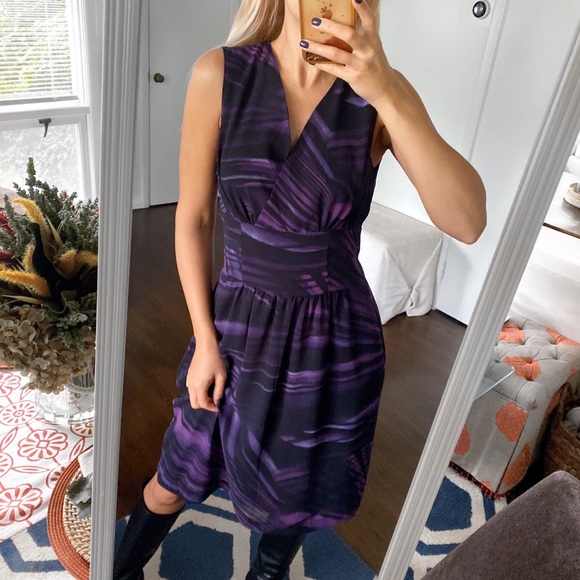 💜 PROMISS PURPLE BLACK ABSTRACT COCKTAIL DRESS! - Picture 4 of 11